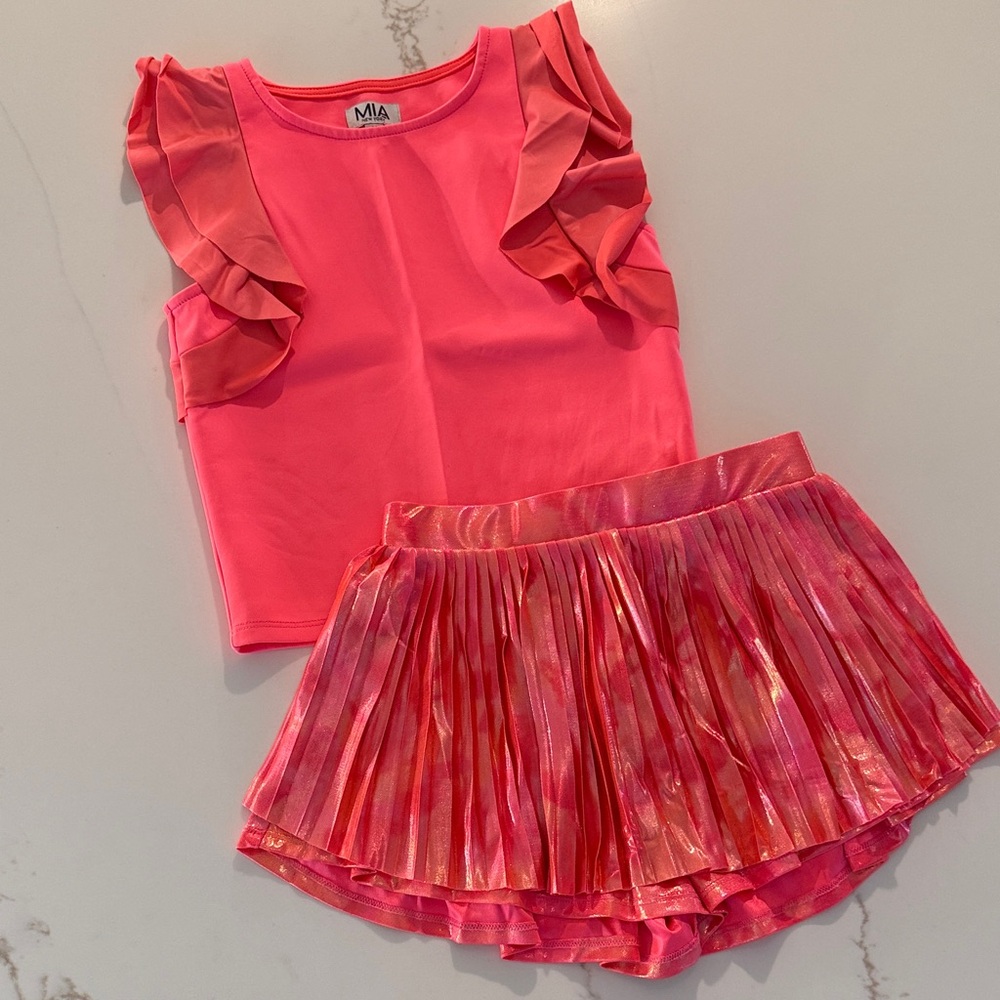 MIA Coral Ruffle Top and Skirt Ensemble